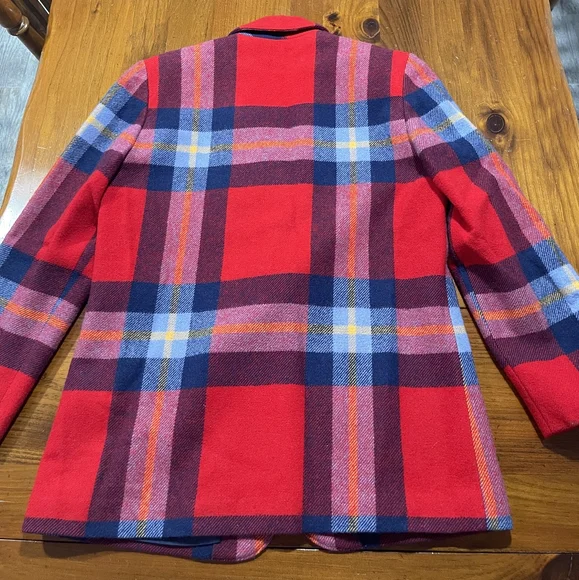 Pendleton Vintage Women's 100% Pure Virgin Wool Red Navy Plaid 2 Button Blazer - Picture 2 of 5